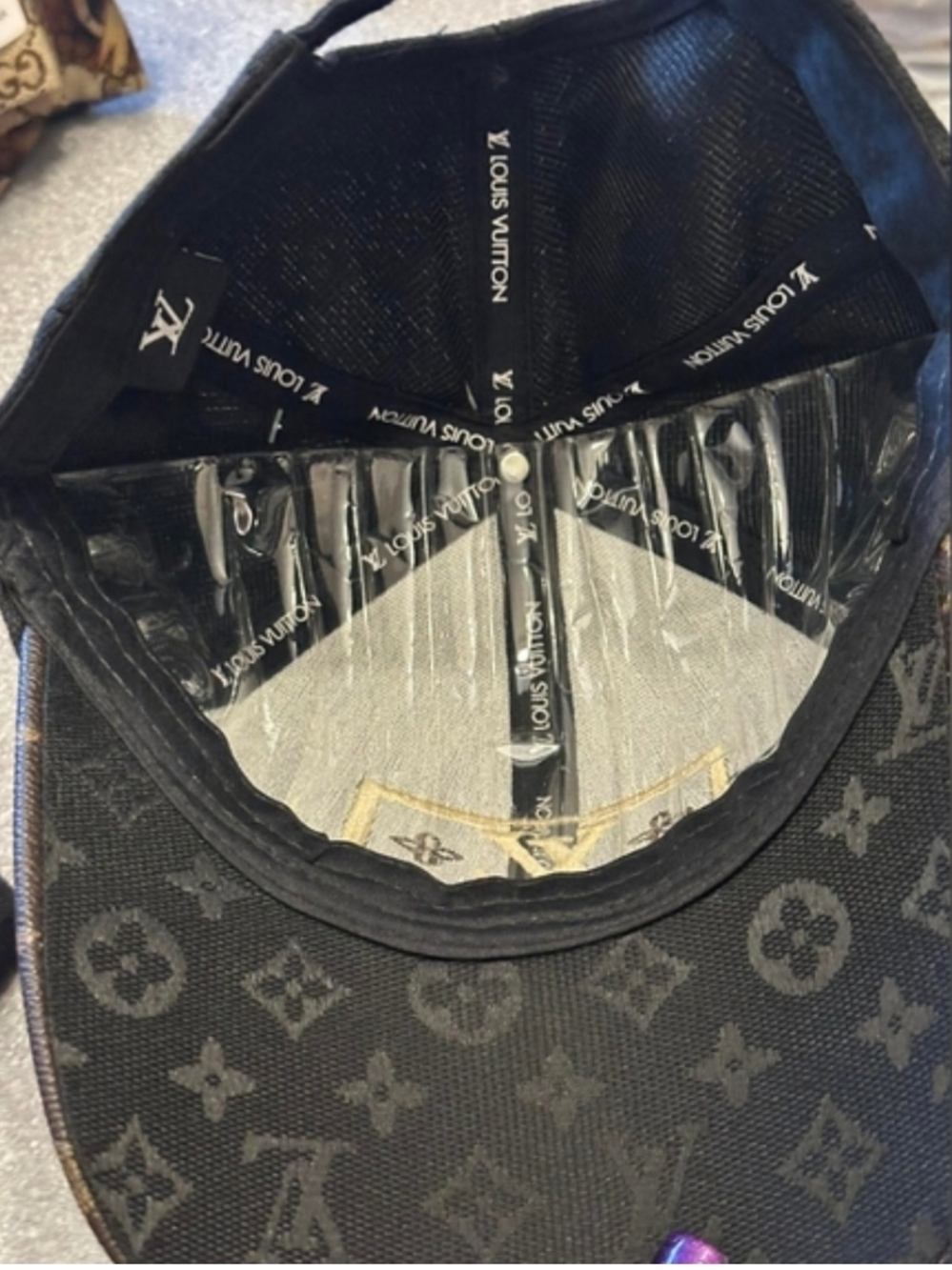 Louis Vuitton Black & Brown Monogram Baseball Cap with Tan Embroidered LV Patch - Picture 5 of 5